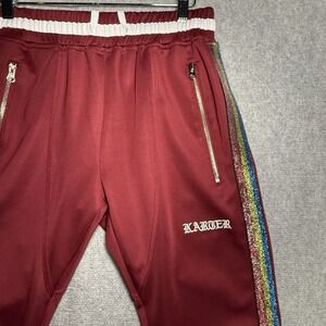 Karter Collection Sweatpants Men's Size Medium Red Tri Color Rhinestones